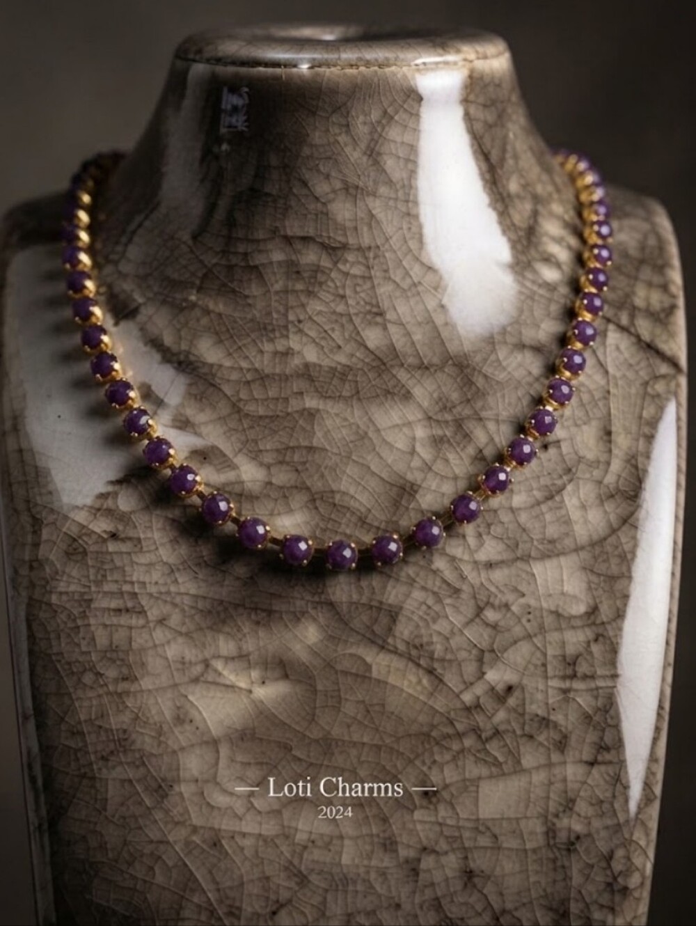 Genuine Purple Jade In Classic Tennis Gold Plated Necklace